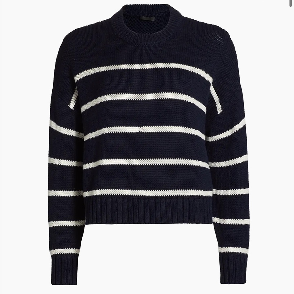 Jenni Kayne Chloe Striped Cotton Crewneck Sweater Boxy Navy Blue White Stripe L - Picture 10 of 11
